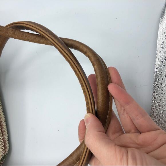 Blue & Tan Woven Shoulder Handbag Faux Leather Straps Beachy Hobo Boho Bag - Picture 5 of 8